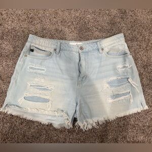 Kancan Distressed Light Blue Denim Shorts